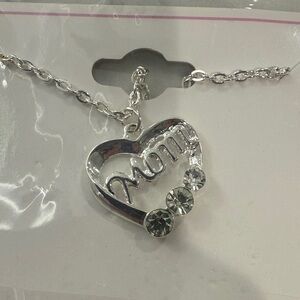 Silver Heart Mom Pendant Necklace with rhinestones
